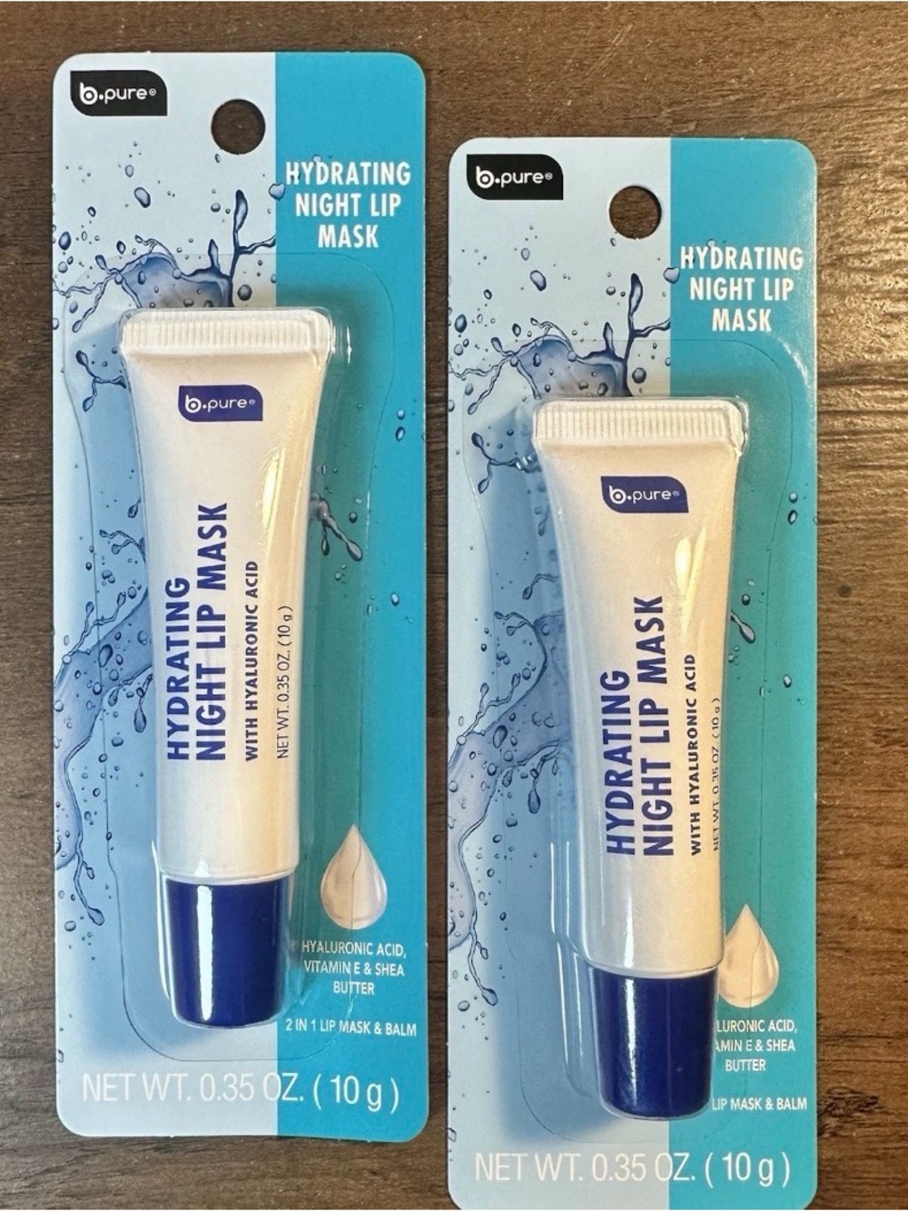 B-Pure Hydrating Night Lip Mask 2Pk Hyaluronic Acid Shea Butter NEW SEALED